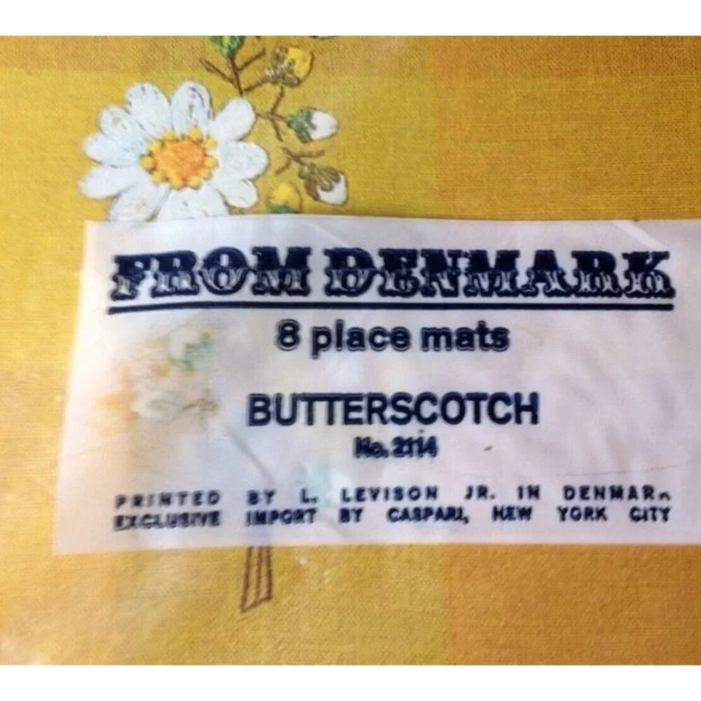 CASPARI NY 8 Paper Placemats VINTAGE Butterscotch Plaid Daisy Flower Denmark NEW